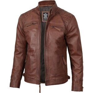 Men’s Brown Decrum Real Lambskin Leather Jacket Cafe Racer Motorcycle